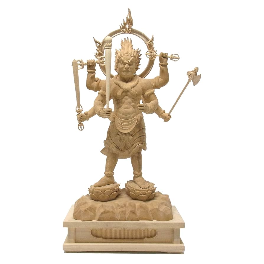 仏教工芸品　木彫仏像　最高級品　仏師手仕上げ品　大元帥明王立像 最高級 木彫仏像 大元帥明王立像 一刀彫 天然木檜材 彫刻 仏教